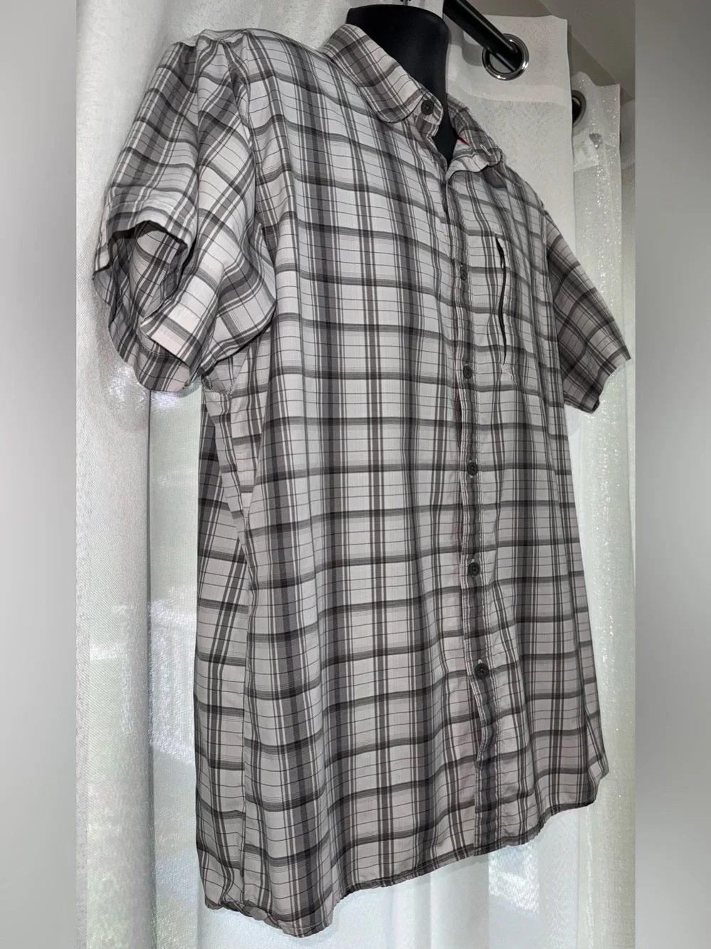 The North Face Tekware Gray Plaid Short Sleeve Hiking Shirt Men Large